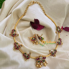 Premium AD Stone Lotus Pendant Hasli Choker-Swan-Gold Bead-G3969