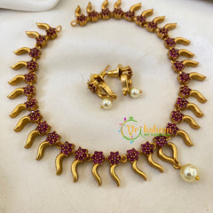 Elegant Premium AD Stone Choker Short Neckpiece-Red-G6492