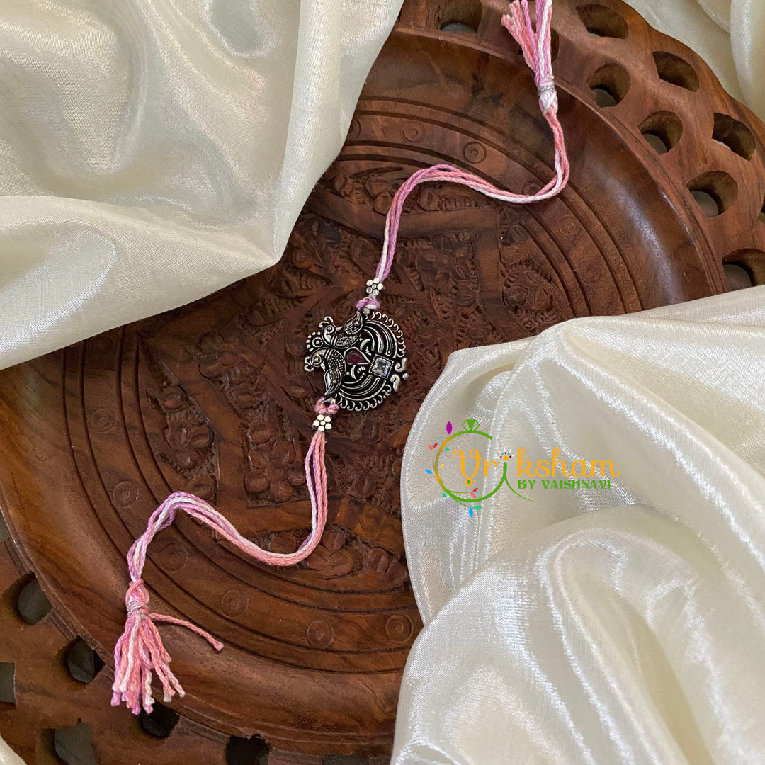 Rakshabandhan Silver Rakhi -Rose -Dual Peacock-RB071