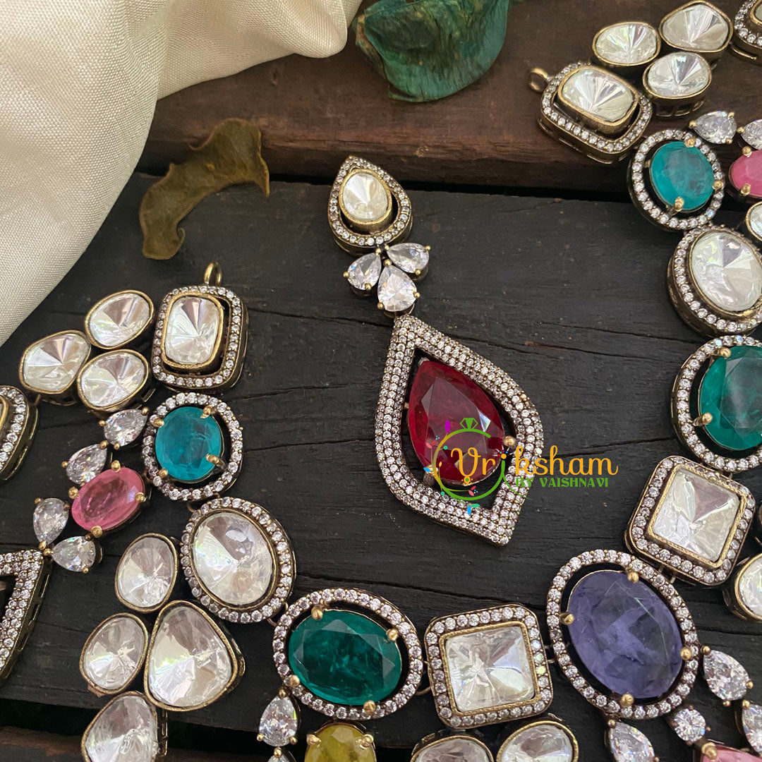 Cocktail Multicolor Victorian Diamond Short Neckpiece-VV293
