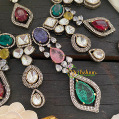 Cocktail Multicolor Victorian Diamond Short Neckpiece-VV293