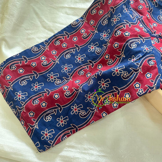 Premium Kalamkari Readymade Blouse -Kalamkari Print - Blue Red -VS1258