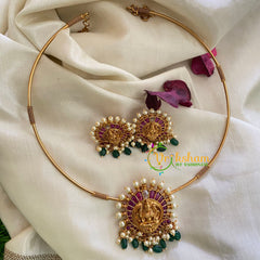 Premium AD Stone Lakshmi Pendant Hasli Choker-White-G3973