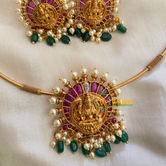 Premium AD Stone Lakshmi Pendant Hasli Choker-White-G3973