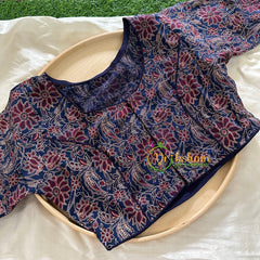 Premium Kalamkari Readymade Blouse -Kalamkari Print -Blue Maroon-VS1255