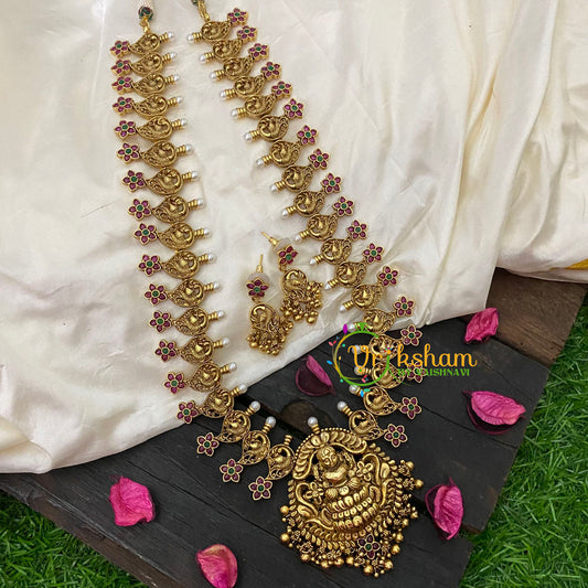 Premium AD Stone Pendant Lakshmi Haram-Gold pearl-G5350