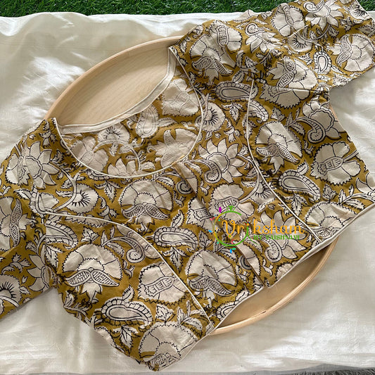 Premium Kalamkari Readymade Blouse -Kalamkari Print -Mustard -VS1253