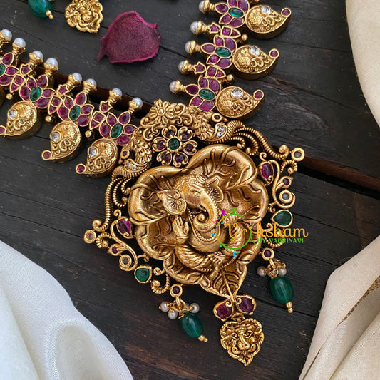 Exquisite AD Stone Maanga Neckpiece with Ganesh Pendant-G3996