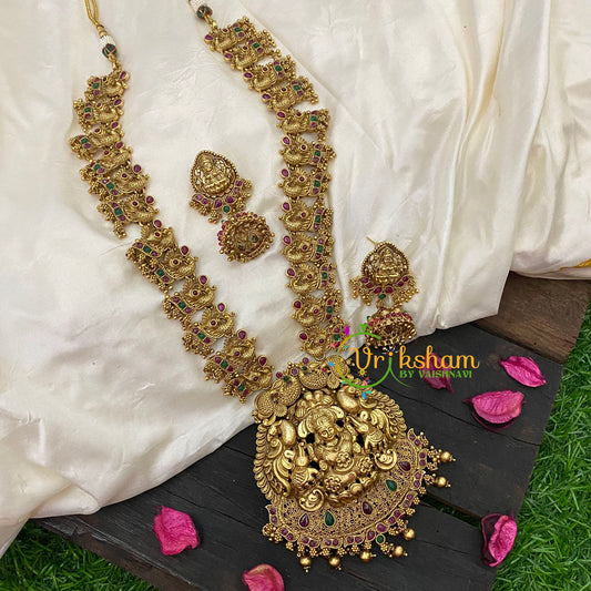 Traditional Lakshmi Pendant Maanga Peacock Neckpiece-Gold-G5358