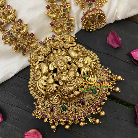 Traditional Lakshmi Pendant Maanga Peacock Neckpiece-Gold-G5358