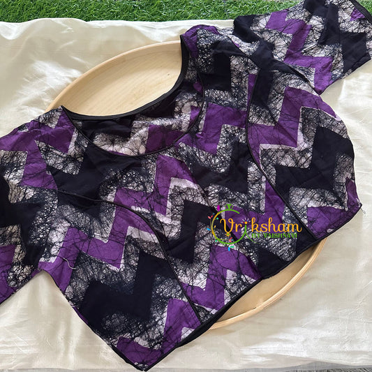 Premium Kalamkari Readymade Blouse -Kalamkari Print - Deep Purple -VS1252