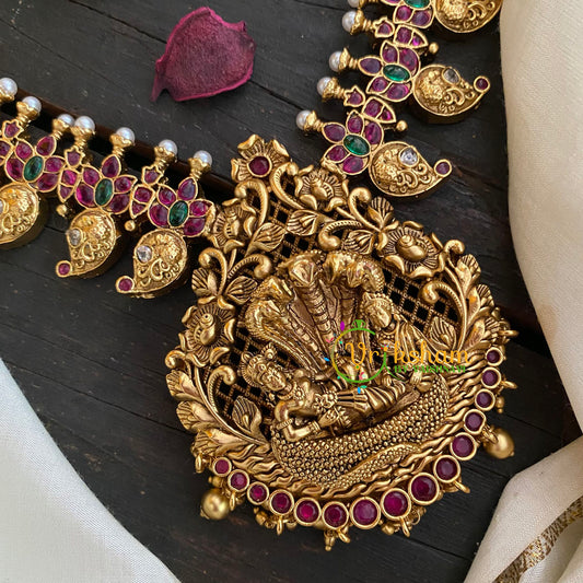 Exquisite AD Stone Maanga Neckpiece with Shri Vishnu Pendant-G3997