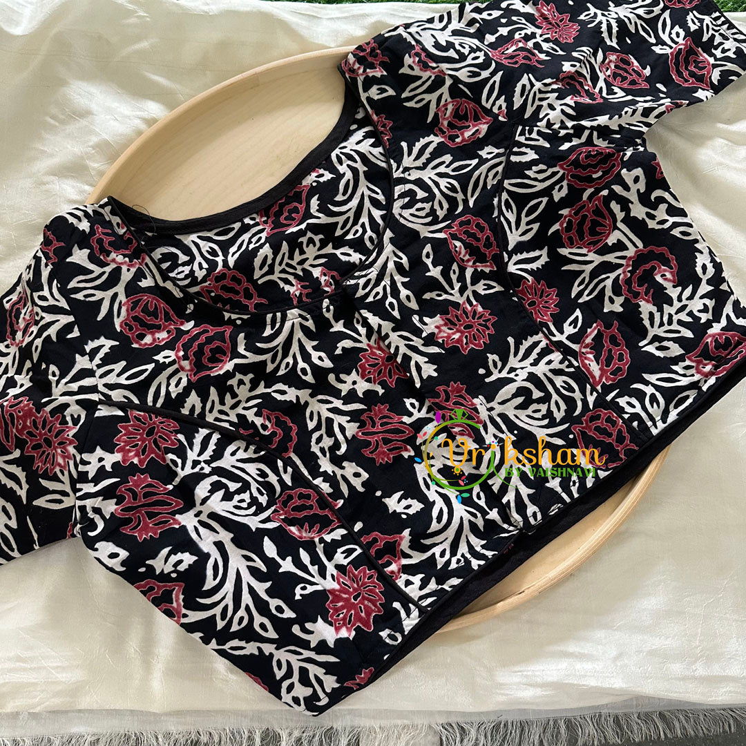 Premium Kalamkari Readymade Blouse -Kalamkari Print -Black white Red-VS1251