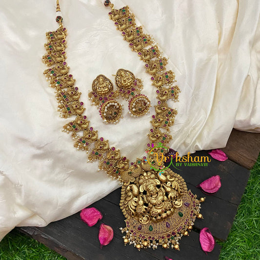 Traditional Lakshmi Pendant Maanga Peacock Neckpiece-Gold Pearl-G5351