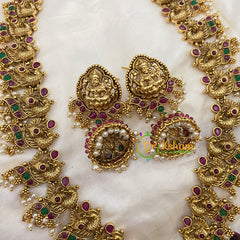 Traditional Lakshmi Pendant Maanga Peacock Neckpiece-Gold Pearl-G5351