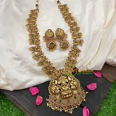 Traditional Lakshmi Pendant Maanga Peacock Neckpiece-Gold Pearl-G5351