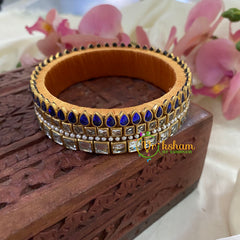 Blue White Glossy Silk Thread Kundan Kada Bangle-Square Tilak -G8641