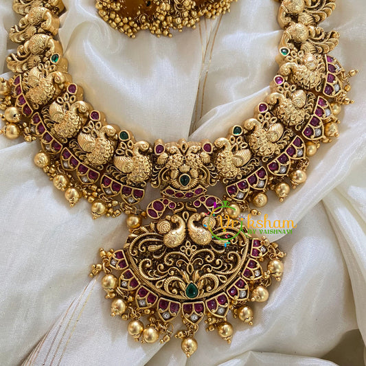 Premium Gold Look Alike Peacock Haram-Gold Beads -G4002