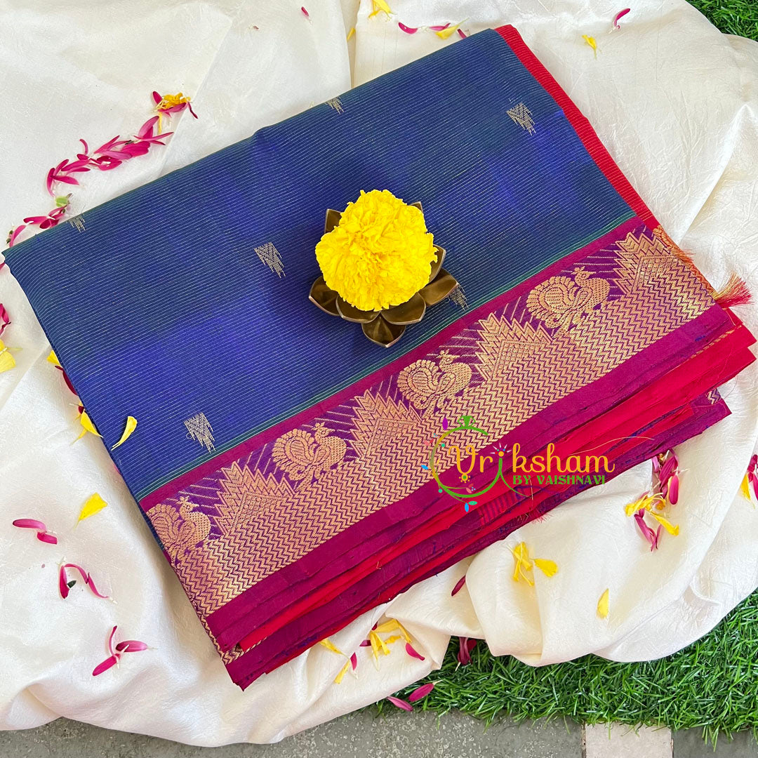 Ink Blue with Red Silk Cotton Saree -VS408