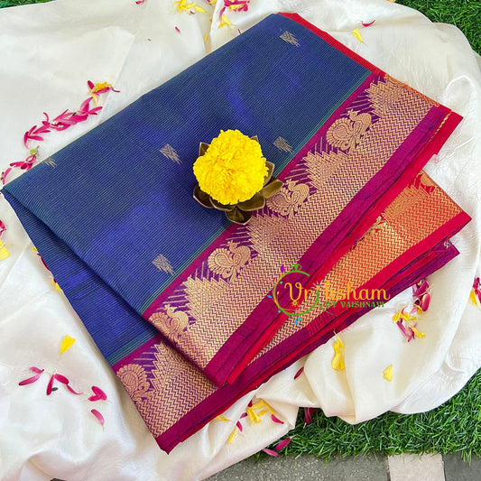 Ink Blue with Red Silk Cotton Saree -VS408