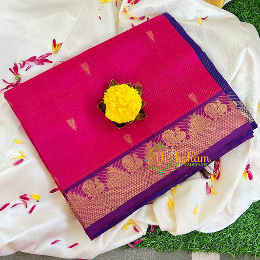 Pink with Blue Silk Cotton Saree -VS409