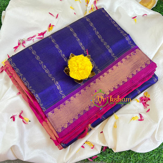 Ink Blue Blue with Pink Vairaoosi Silk Cotton Saree-VS403