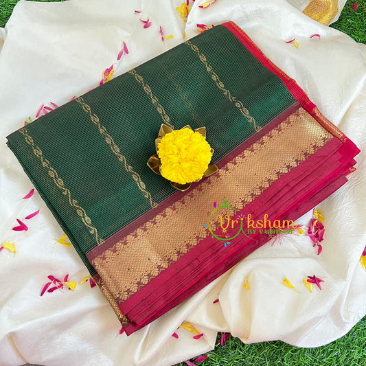 Dark Green with Maroon Silk Cotton Saree -VS404