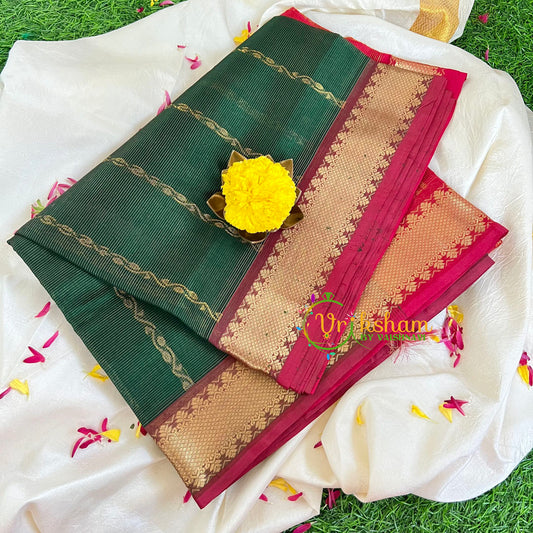 Dark Green with Maroon Silk Cotton Saree -VS404