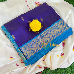 Dark Blue Blue with Teal blue Vairaoosi Silk Cotton Saree-VS400