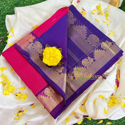 Pink with Blue Silk Cotton Saree -VS409