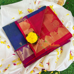 Ink Blue with Red Silk Cotton Saree -VS408