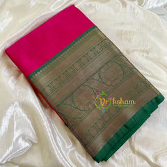 Pink with Green Border Kora Muslin Saree-VS505