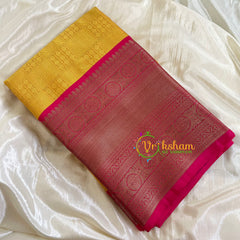 Yellow with Pink Kora Muslin Saree-VS506