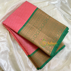 Baby Pink with Green Kora Muslin Saree-VS517