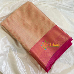 Metallic Beige with Pink Kora Muslin Saree-VS520