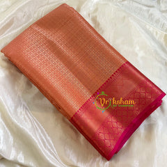 Metallic Peach Kora Muslin Saree-VS521