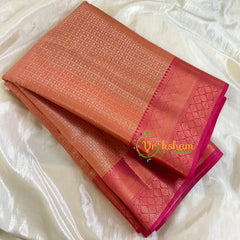 Metallic Peach Kora Muslin Saree-VS521