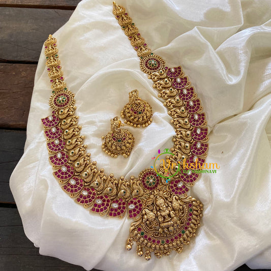 Layered Maanga Lakshmi Haram -Red-Gold Bead -G7430