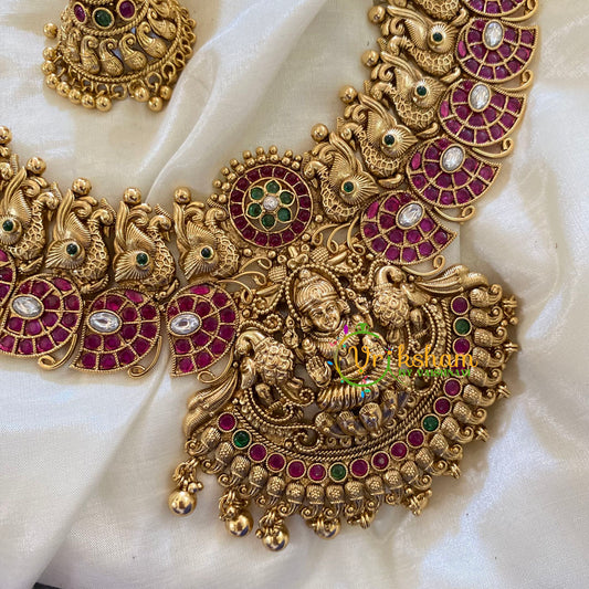 Layered Maanga Lakshmi Haram -Red-Gold Bead -G7430