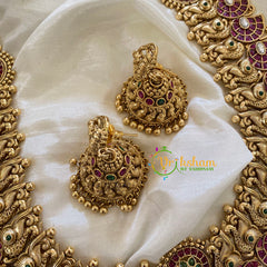 Layered Maanga Lakshmi Haram -Red-Gold Bead -G7430