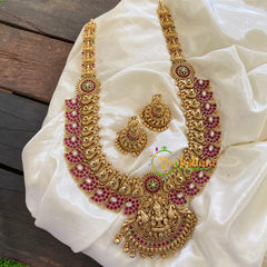 Layered Maanga Lakshmi Haram -Red-Gold Bead -G7430