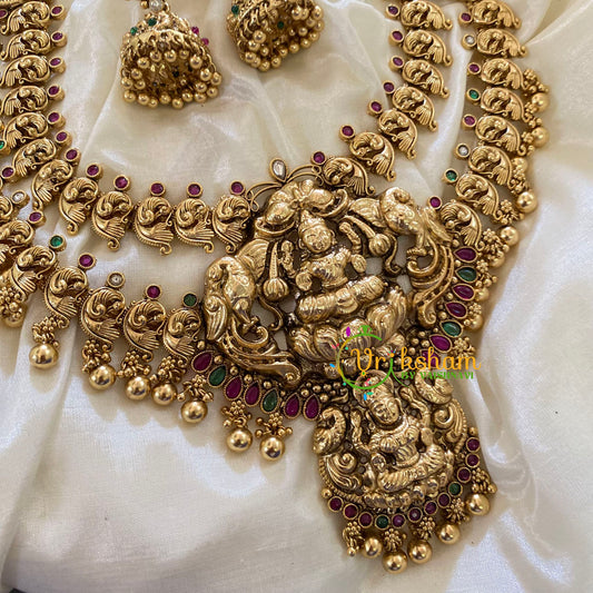 Premium AD Stone Lakshmi Haram with Mogappu-Gold-G7424