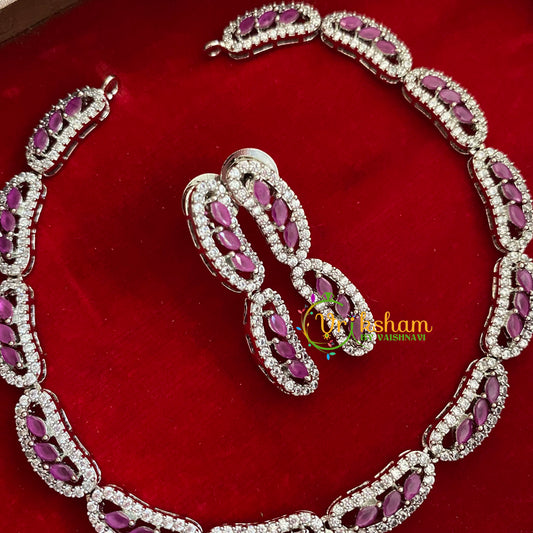 Premium White Tone American Diamond Choker-Cell-G3190