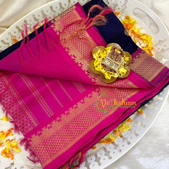 Dark Blue with Pink Silk Cotton Saree -VS1501