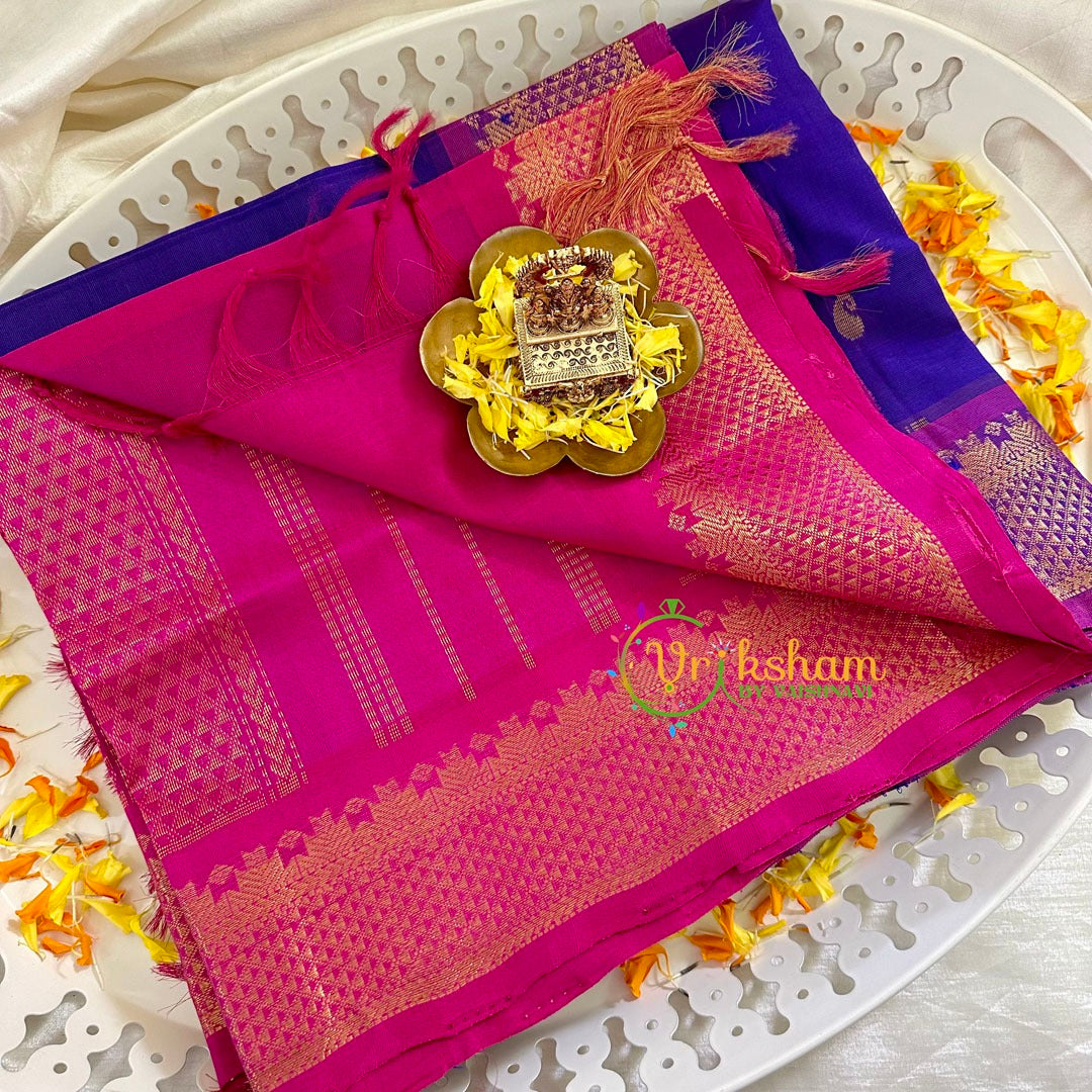 Royal Blue with Pink Silk Cotton Saree -VS1502