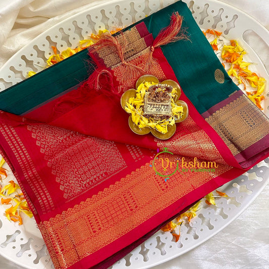 Bottle Green with Red Silk Cotton Saree -VS1503