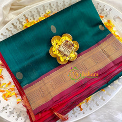 Bottle Green with Red Silk Cotton Saree -VS1503