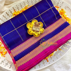 Dark Blue Kattam Silk Cotton Saree -VS1504