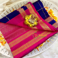 Dark Blue Kattam Silk Cotton Saree -VS1504