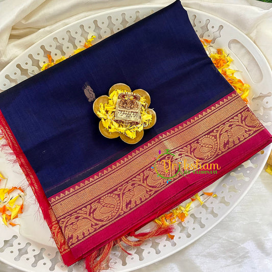 Dark Blue with Red Silk Cotton Saree -VS1506